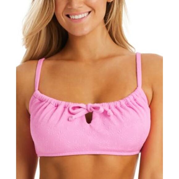 Jessica Simpson Sweet Daisy Drawstring Bikini Top Size L Pink New Floral Texture - Picture 1 of 5